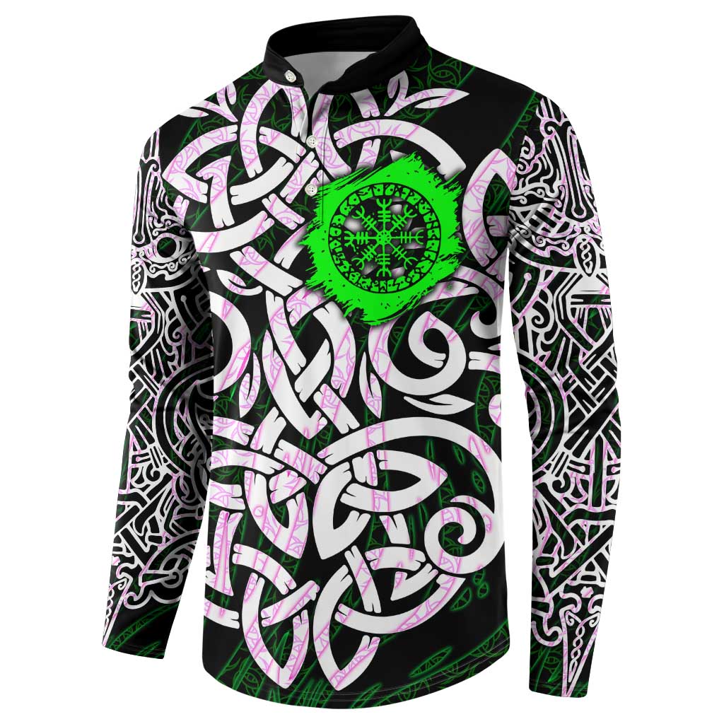 Vegvisir Button Sweatshirt with Green Dragons and Norse Knots Viking Protection Tribute - Wonder Print Shop
