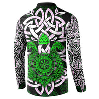 Vegvisir Button Sweatshirt with Green Dragons and Norse Knots Viking Protection Tribute - Wonder Print Shop
