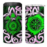 Vegvisir 4 in 1 Can Cooler Tumbler with Green Dragons and Norse Knots Viking Protection Tribute - Wonder Print Shop