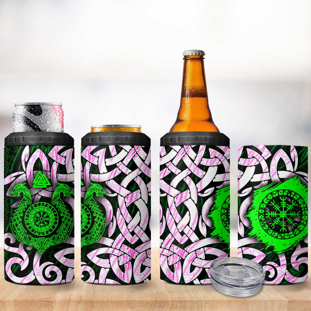 Vegvisir 4 in 1 Can Cooler Tumbler with Green Dragons and Norse Knots Viking Protection Tribute - Wonder Print Shop