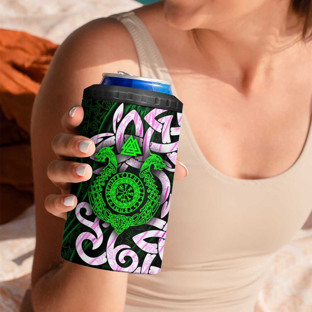 Vegvisir 4 in 1 Can Cooler Tumbler with Green Dragons and Norse Knots Viking Protection Tribute - Wonder Print Shop