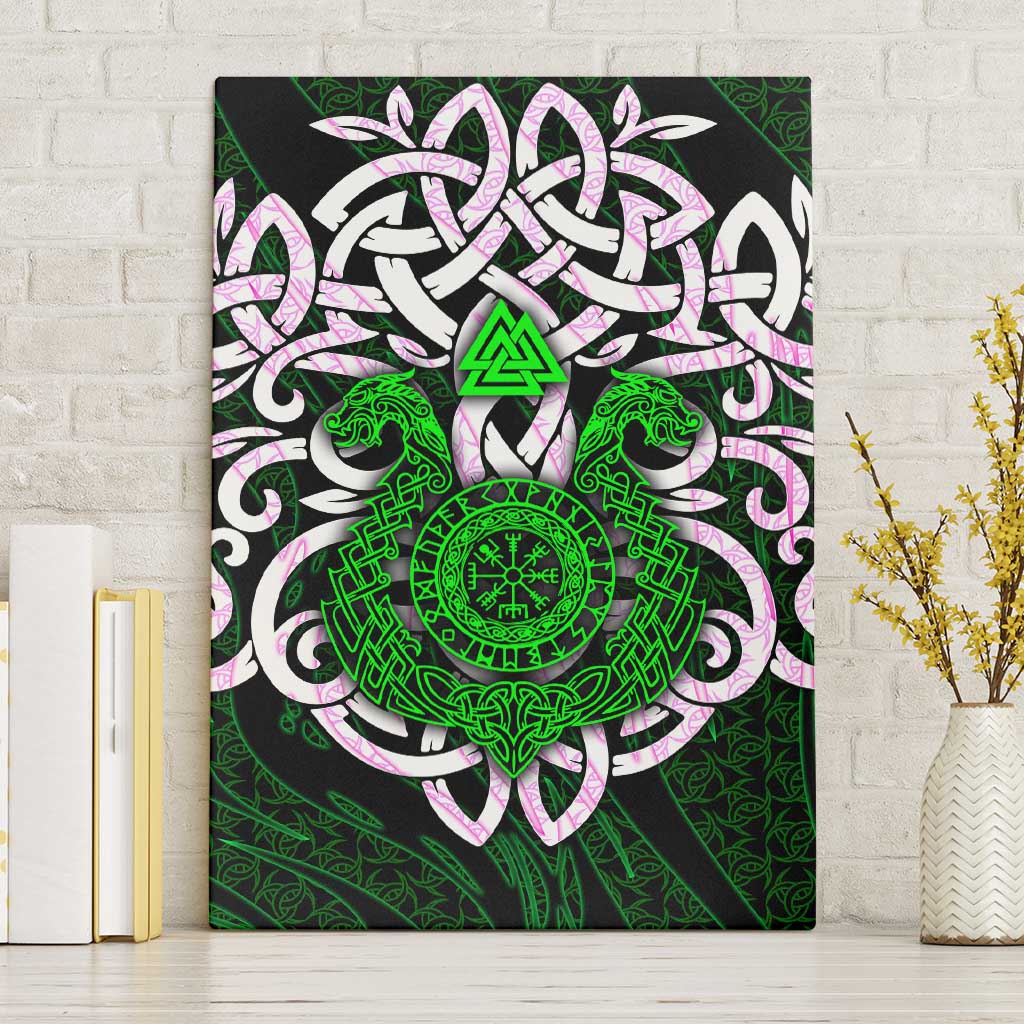 Vegvisir Canvas Wall Art with Green Dragons and Norse Knots Viking Protection Tribute - Wonder Print Shop