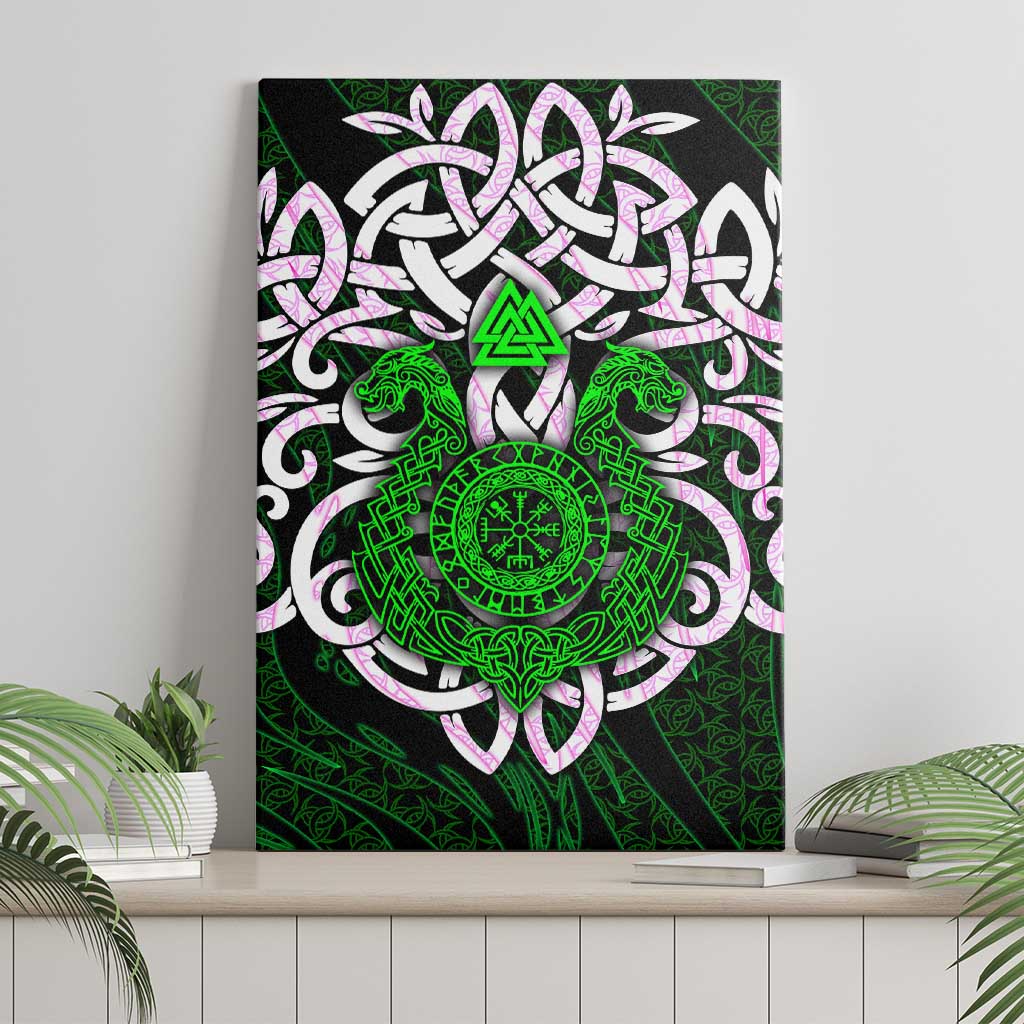 Vegvisir Canvas Wall Art with Green Dragons and Norse Knots Viking Protection Tribute - Wonder Print Shop