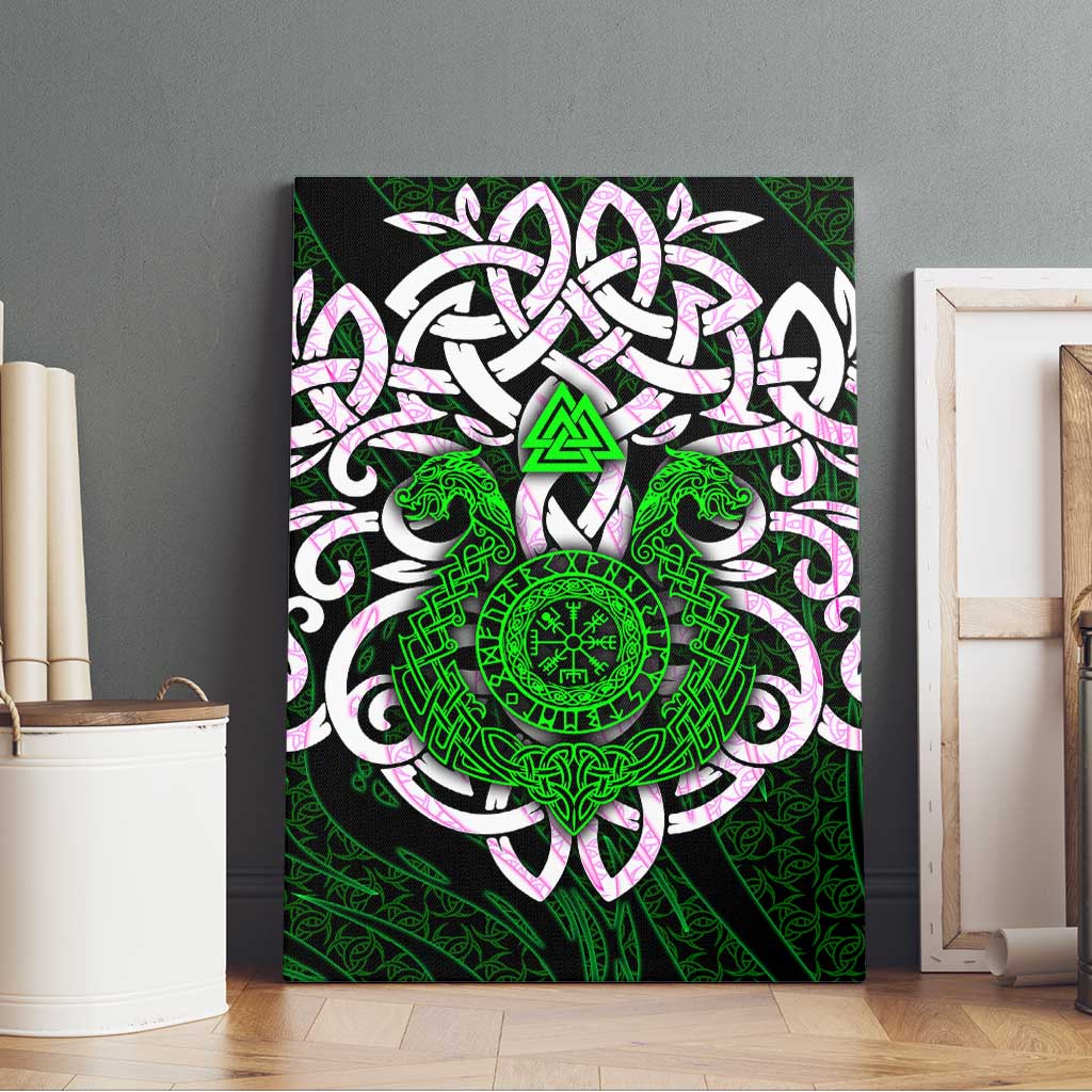Vegvisir Canvas Wall Art with Green Dragons and Norse Knots Viking Protection Tribute - Wonder Print Shop