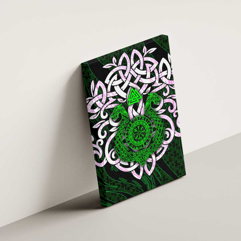 Vegvisir Canvas Wall Art with Green Dragons and Norse Knots Viking Protection Tribute - Wonder Print Shop