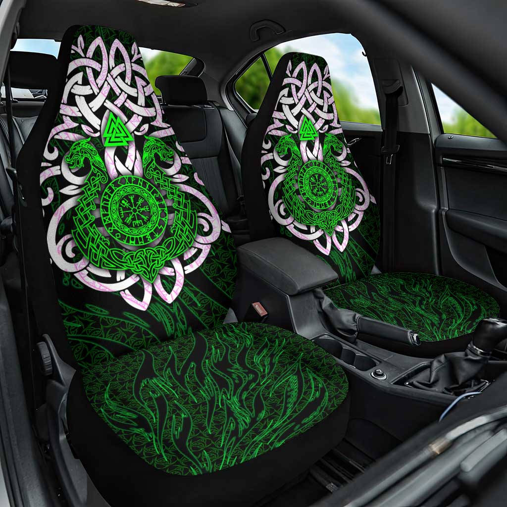 Vegvisir Car Seat Cover with Green Dragons and Norse Knots Viking Protection Tribute - Wonder Print Shop