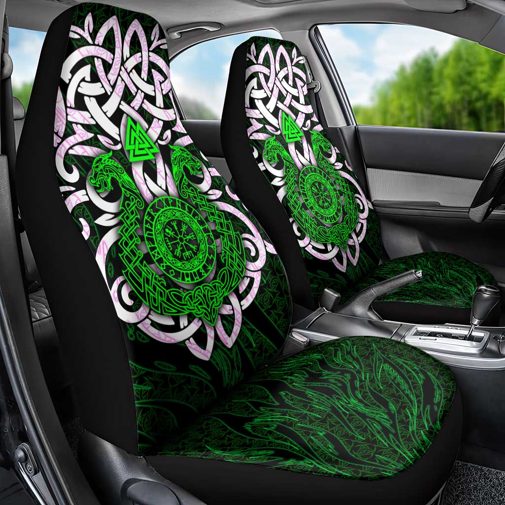Vegvisir Car Seat Cover with Green Dragons and Norse Knots Viking Protection Tribute - Wonder Print Shop