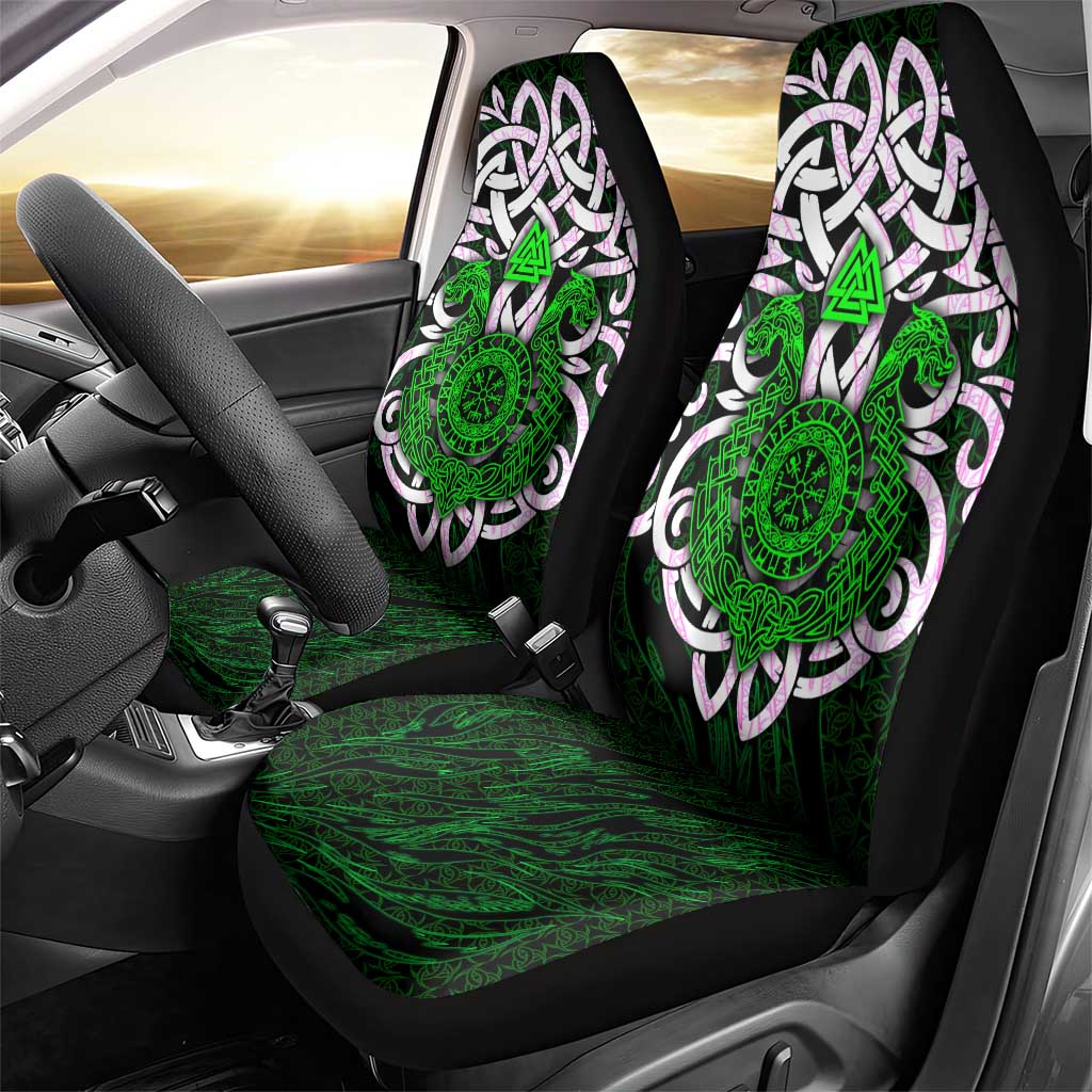 Vegvisir Car Seat Cover with Green Dragons and Norse Knots Viking Protection Tribute - Wonder Print Shop