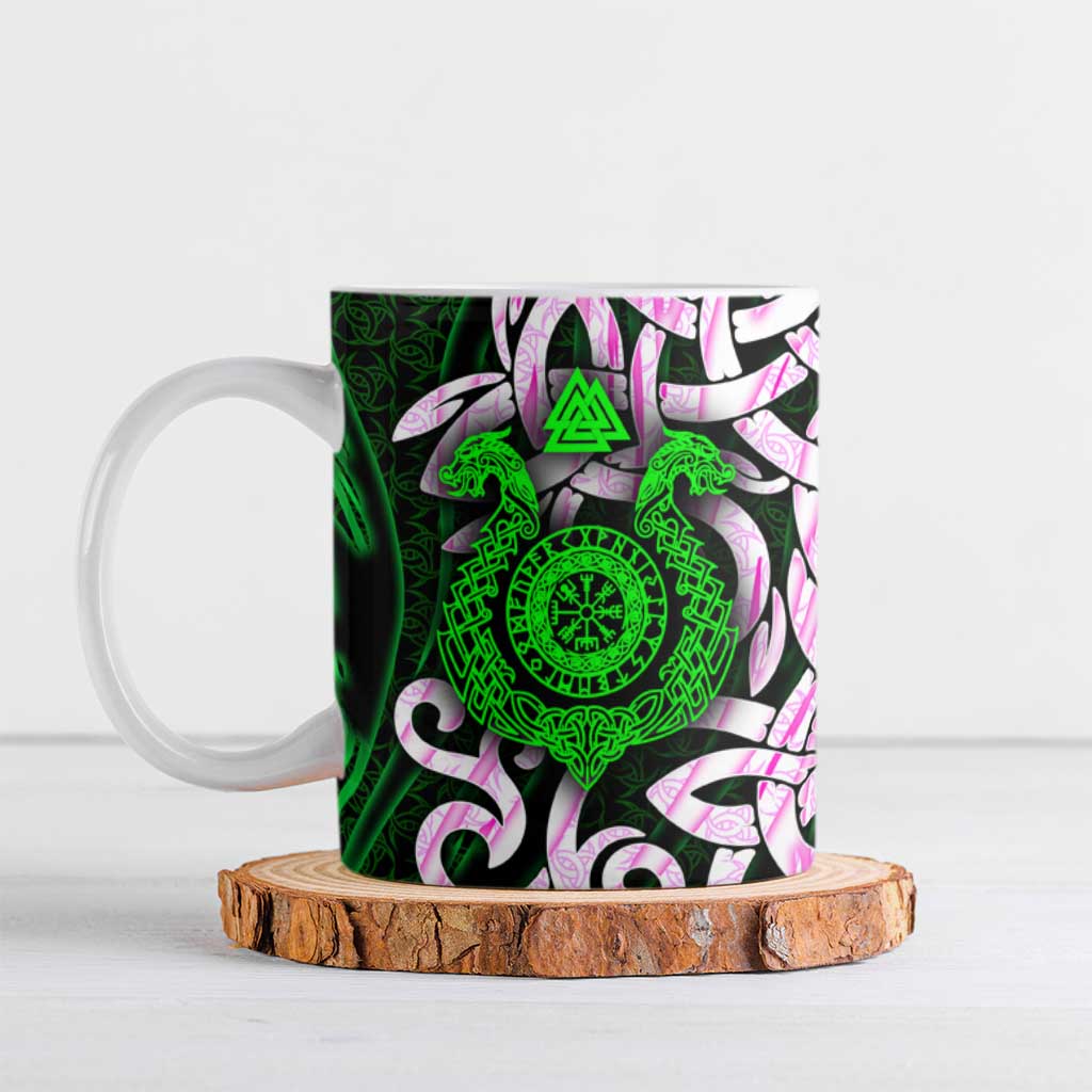 Vegvisir Ceramic Mug with Green Dragons and Norse Knots Viking Protection Tribute - Wonder Print Shop