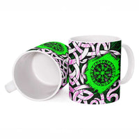 Vegvisir Ceramic Mug with Green Dragons and Norse Knots Viking Protection Tribute - Wonder Print Shop
