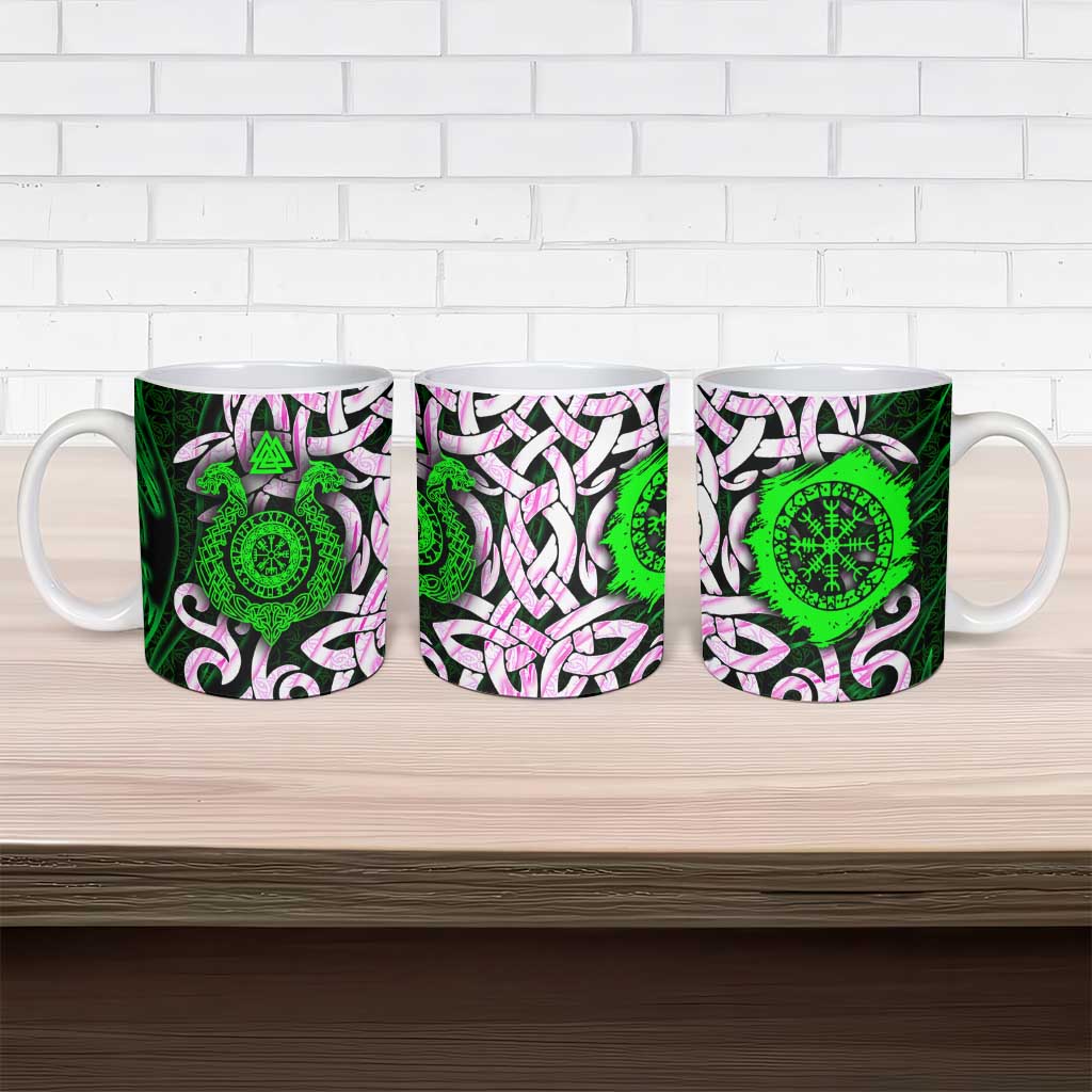 Vegvisir Ceramic Mug with Green Dragons and Norse Knots Viking Protection Tribute - Wonder Print Shop