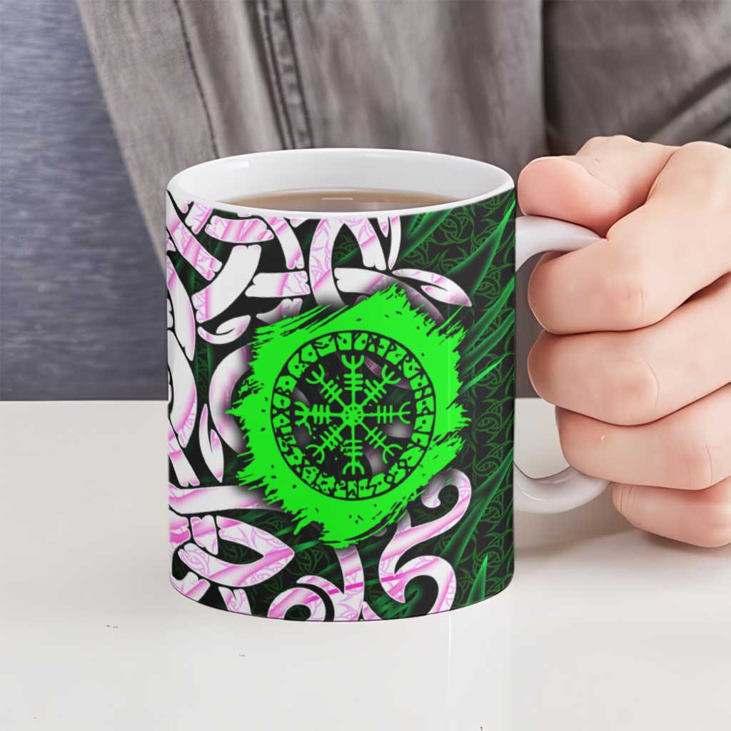Vegvisir Ceramic Mug with Green Dragons and Norse Knots Viking Protection Tribute - Wonder Print Shop