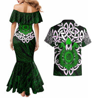 Vegvisir Couples Matching Mermaid Dress and Hawaiian Shirt with Green Dragons and Norse Knots Viking Protection Tribute - Wonder Print Shop