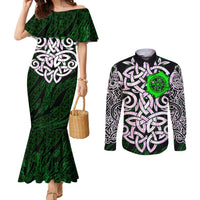 Vegvisir Couples Matching Mermaid Dress and Long Sleeve Button Shirt with Green Dragons and Norse Knots Viking Protection Tribute - Wonder Print Shop