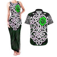 Vegvisir Couples Matching Tank Maxi Dress and Hawaiian Shirt with Green Dragons and Norse Knots Viking Protection Tribute - Wonder Print Shop