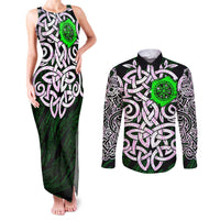 Vegvisir Couples Matching Tank Maxi Dress and Long Sleeve Button Shirt with Green Dragons and Norse Knots Viking Protection Tribute - Wonder Print Shop