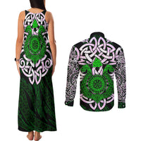 Vegvisir Couples Matching Tank Maxi Dress and Long Sleeve Button Shirt with Green Dragons and Norse Knots Viking Protection Tribute - Wonder Print Shop