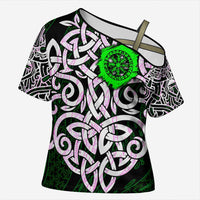 Vegvisir Cross Shoulder Shirt with Green Dragons and Norse Knots Viking Protection Tribute - Wonder Print Shop