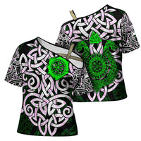 Vegvisir Cross Shoulder Shirt with Green Dragons and Norse Knots Viking Protection Tribute - Wonder Print Shop