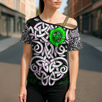 Vegvisir Cross Shoulder Shirt with Green Dragons and Norse Knots Viking Protection Tribute - Wonder Print Shop