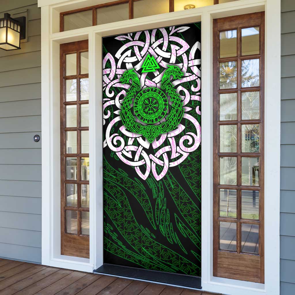 Vegvisir Door Cover with Green Dragons and Norse Knots Viking Protection Tribute - Wonder Print Shop