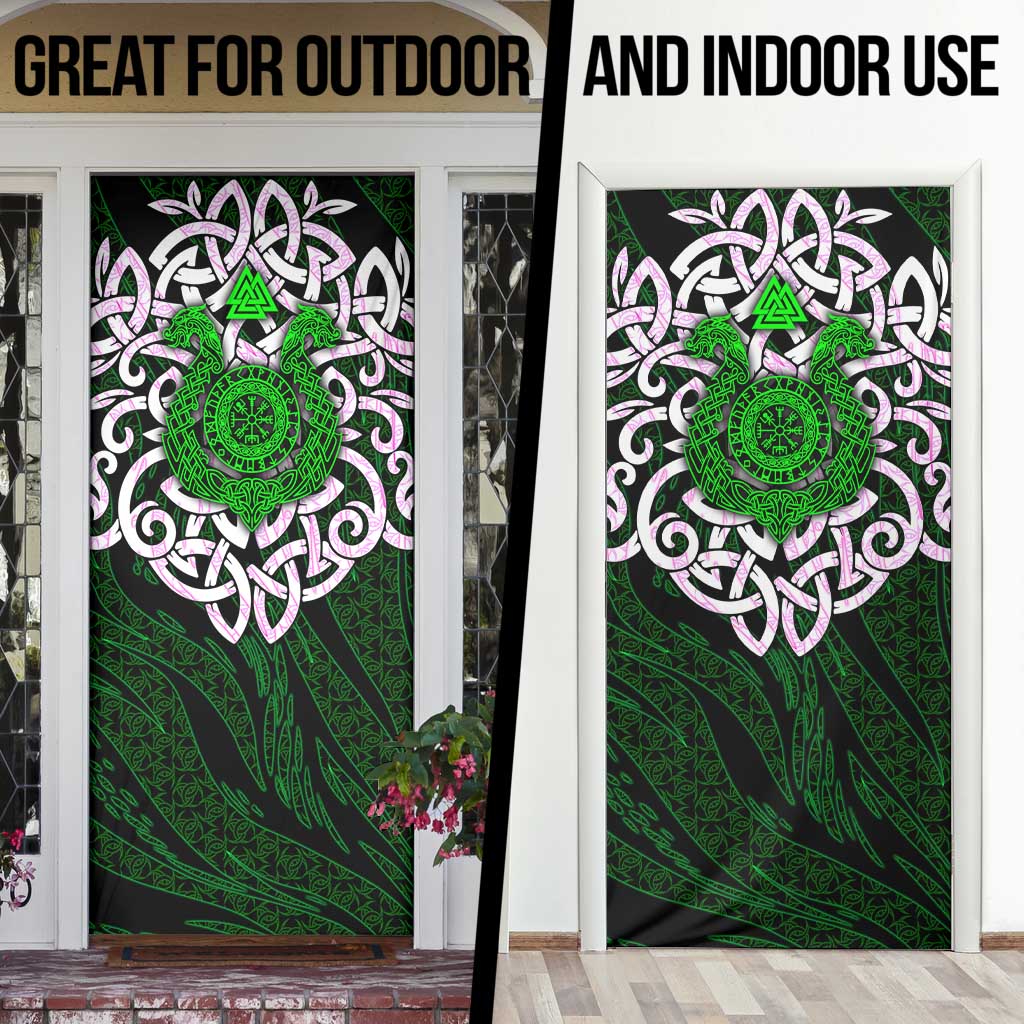 Vegvisir Door Cover with Green Dragons and Norse Knots Viking Protection Tribute - Wonder Print Shop