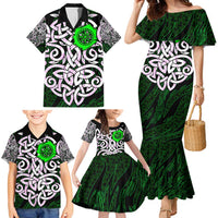Vegvisir Family Matching Mermaid Dress and Hawaiian Shirt with Green Dragons and Norse Knots Viking Protection Tribute - Wonder Print Shop