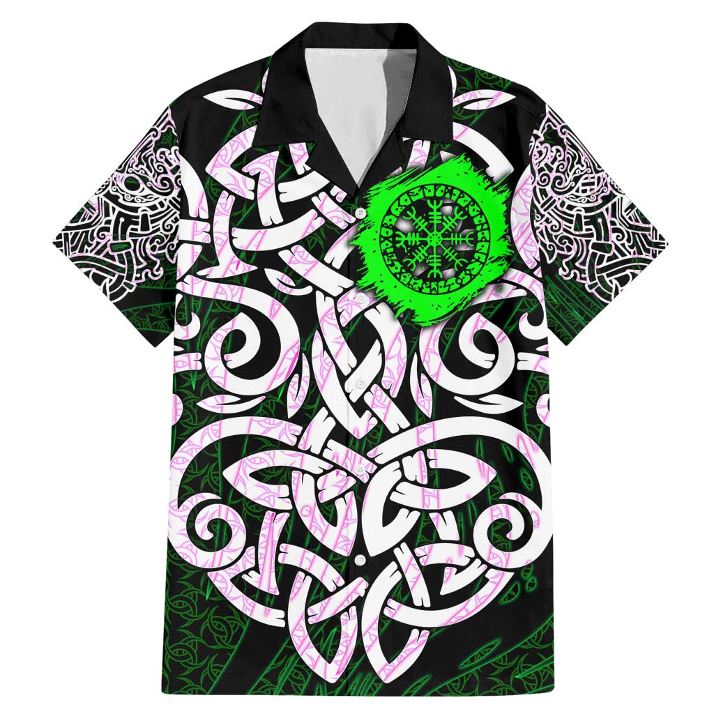 Vegvisir Family Matching Mermaid Dress and Hawaiian Shirt with Green Dragons and Norse Knots Viking Protection Tribute - Wonder Print Shop
