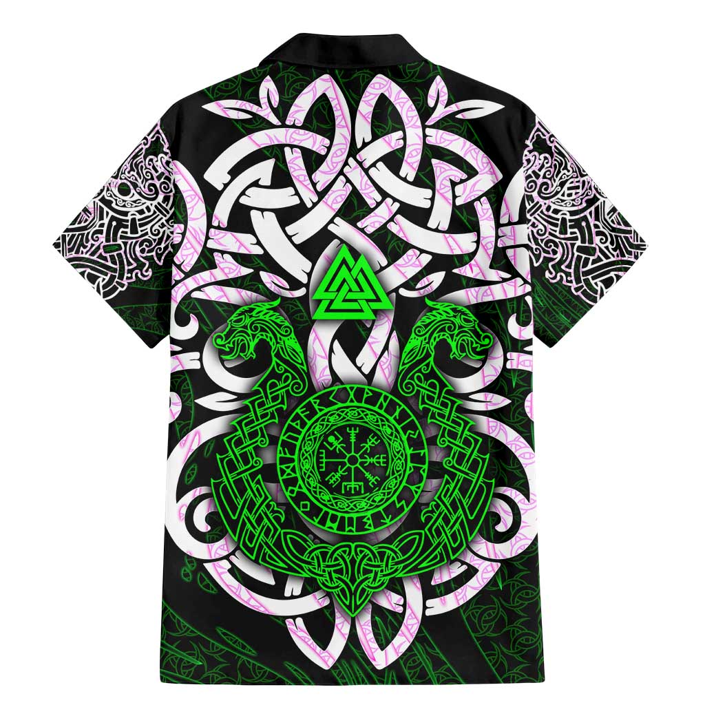 Vegvisir Family Matching Mermaid Dress and Hawaiian Shirt with Green Dragons and Norse Knots Viking Protection Tribute - Wonder Print Shop