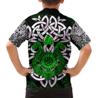Vegvisir Family Matching Off The Shoulder Long Sleeve Dress and Hawaiian Shirt with Green Dragons and Norse Knots Viking Protection Tribute - Wonder Print Shop