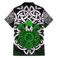 Vegvisir Family Matching Off The Shoulder Long Sleeve Dress and Hawaiian Shirt with Green Dragons and Norse Knots Viking Protection Tribute - Wonder Print Shop