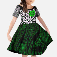 Vegvisir Family Matching Off Shoulder Maxi Dress and Hawaiian Shirt with Green Dragons and Norse Knots Viking Protection Tribute - Wonder Print Shop
