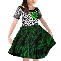 Vegvisir Family Matching Off Shoulder Short Dress and Hawaiian Shirt with Green Dragons and Norse Knots Viking Protection Tribute - Wonder Print Shop