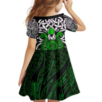 Vegvisir Family Matching Off Shoulder Short Dress and Hawaiian Shirt with Green Dragons and Norse Knots Viking Protection Tribute - Wonder Print Shop