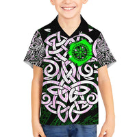 Vegvisir Family Matching Off Shoulder Short Dress and Hawaiian Shirt with Green Dragons and Norse Knots Viking Protection Tribute - Wonder Print Shop