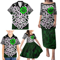 Vegvisir Family Matching Puletasi and Hawaiian Shirt with Green Dragons and Norse Knots Viking Protection Tribute - Wonder Print Shop