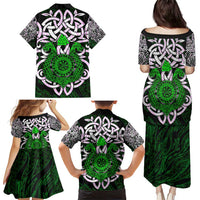 Vegvisir Family Matching Puletasi and Hawaiian Shirt with Green Dragons and Norse Knots Viking Protection Tribute - Wonder Print Shop