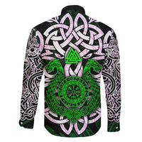 Vegvisir Family Matching Short Sleeve Bodycon Dress and Hawaiian Shirt with Green Dragons and Norse Knots Viking Protection Tribute - Wonder Print Shop