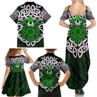 Vegvisir Family Matching Summer Maxi Dress and Hawaiian Shirt with Green Dragons and Norse Knots Viking Protection Tribute - Wonder Print Shop