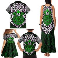 Vegvisir Family Matching Tank Maxi Dress and Hawaiian Shirt with Green Dragons and Norse Knots Viking Protection Tribute - Wonder Print Shop