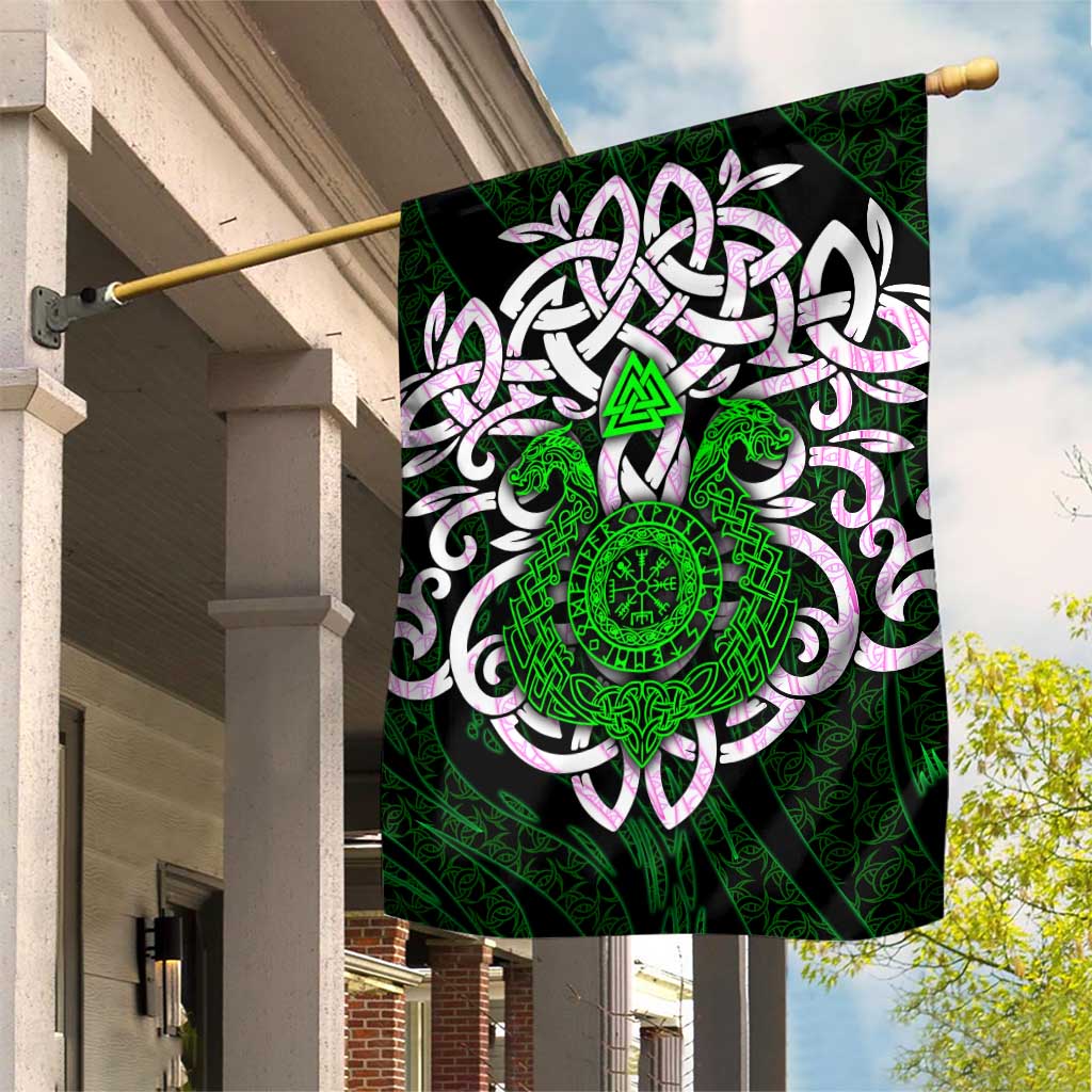 Vegvisir Garden Flag with Green Dragons and Norse Knots Viking Protection Tribute - Wonder Print Shop