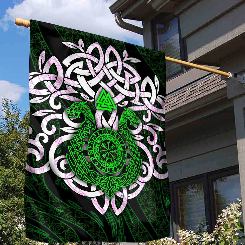 Vegvisir Garden Flag with Green Dragons and Norse Knots Viking Protection Tribute - Wonder Print Shop