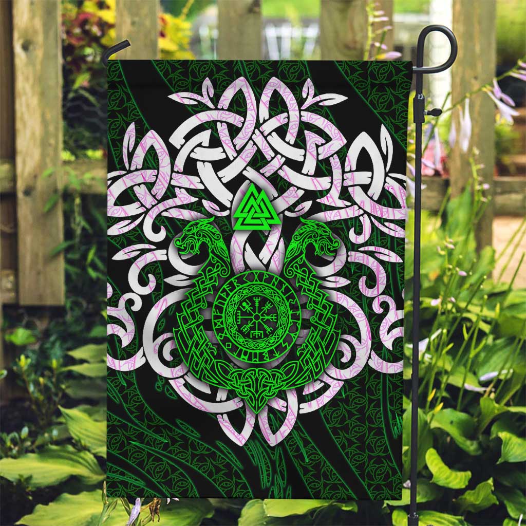 Vegvisir Garden Flag with Green Dragons and Norse Knots Viking Protection Tribute - Wonder Print Shop