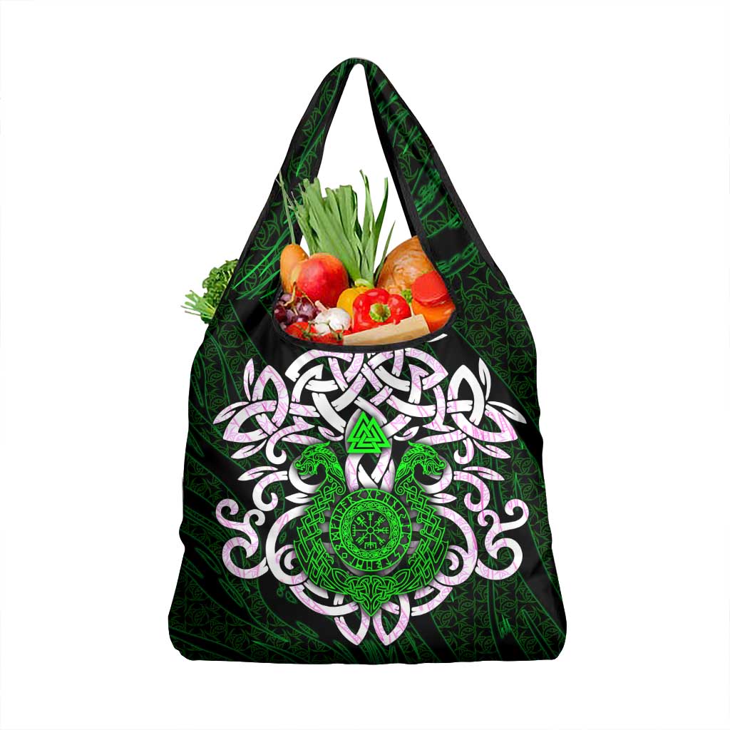 Vegvisir Grocery Bag with Green Dragons and Norse Knots Viking Protection Tribute - Wonder Print Shop