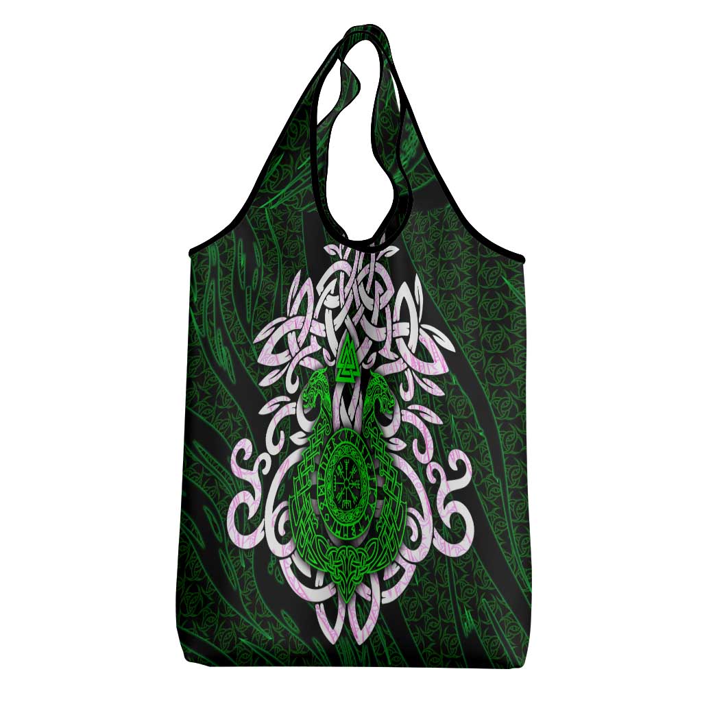 Vegvisir Grocery Bag with Green Dragons and Norse Knots Viking Protection Tribute - Wonder Print Shop