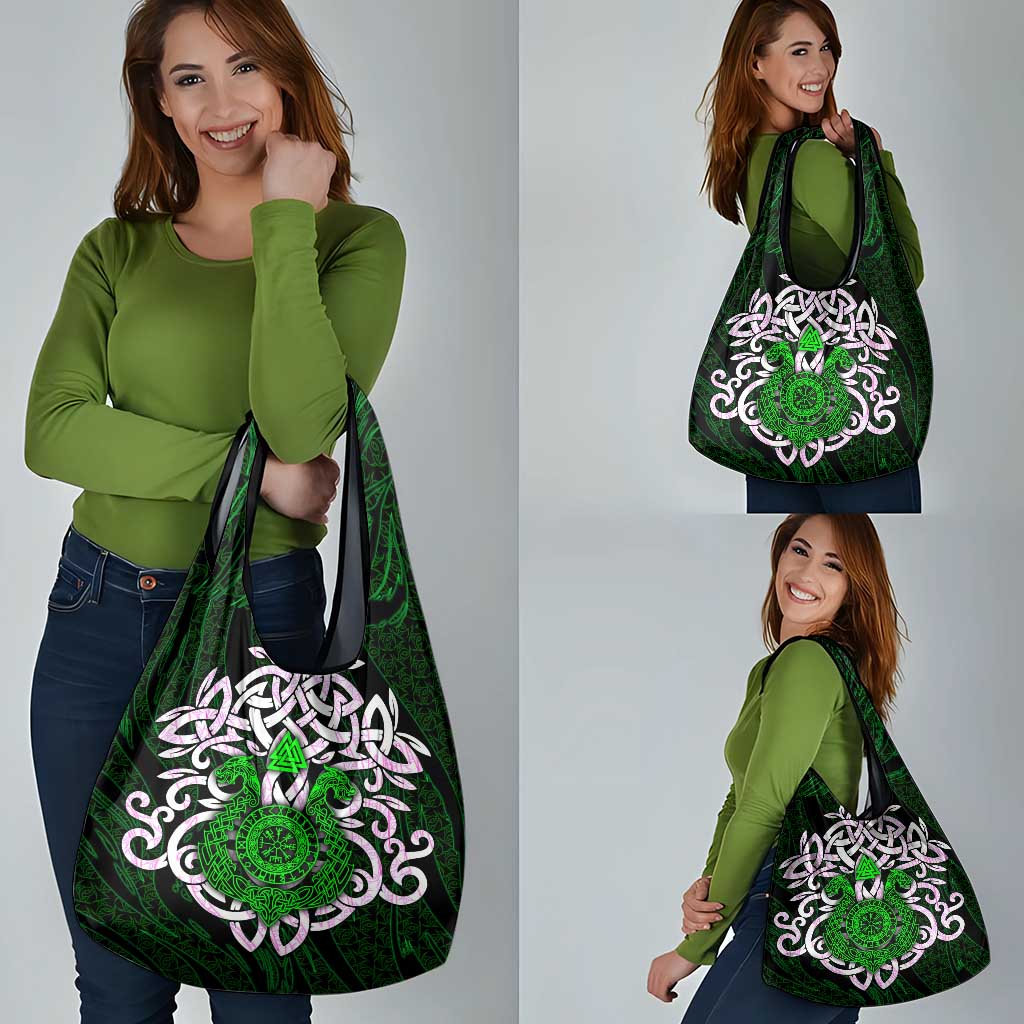 Vegvisir Grocery Bag with Green Dragons and Norse Knots Viking Protection Tribute - Wonder Print Shop