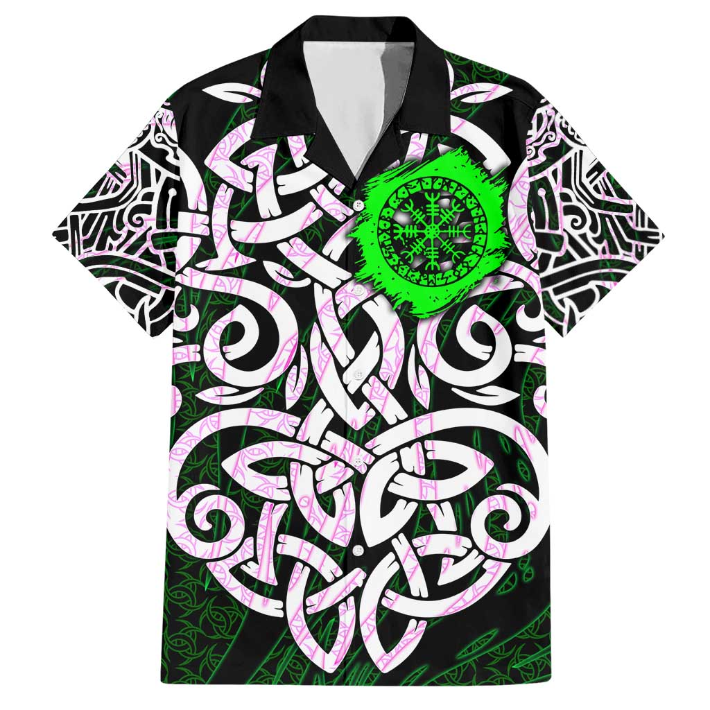 Vegvisir Hawaiian Shirt with Green Dragons and Norse Knots Viking Protection Tribute - Wonder Print Shop