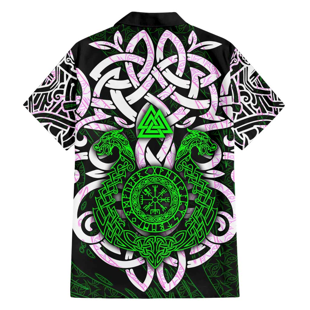 Vegvisir Hawaiian Shirt with Green Dragons and Norse Knots Viking Protection Tribute - Wonder Print Shop