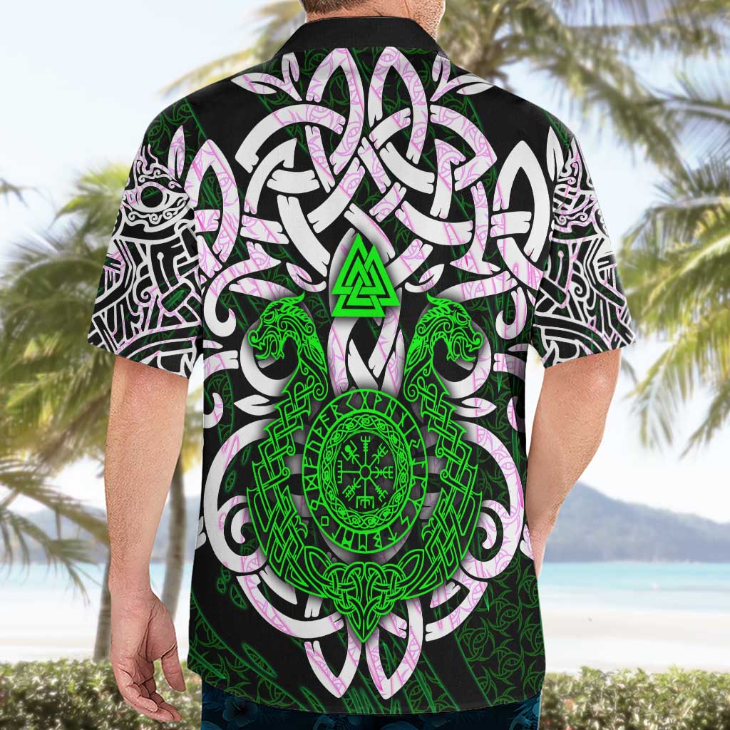 Vegvisir Hawaiian Shirt with Green Dragons and Norse Knots Viking Protection Tribute - Wonder Print Shop
