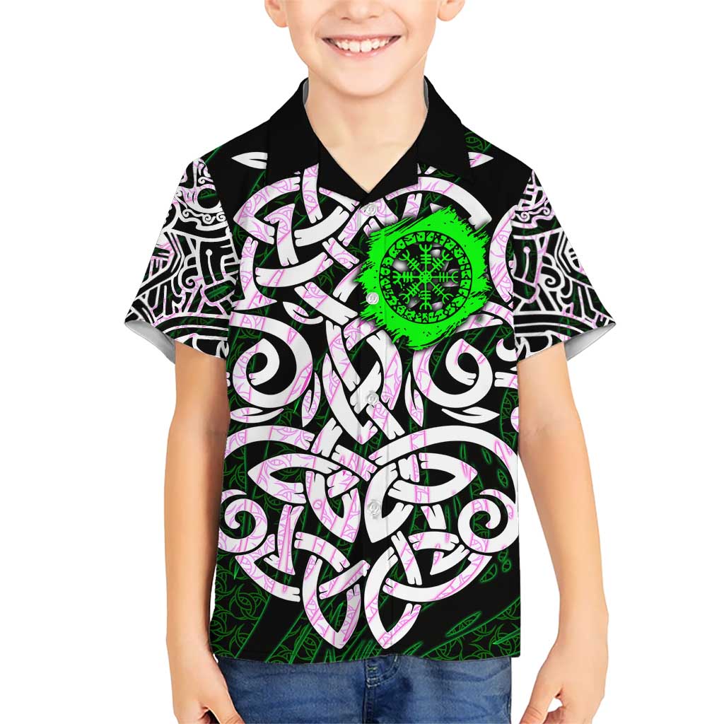 Vegvisir Hawaiian Shirt with Green Dragons and Norse Knots Viking Protection Tribute - Wonder Print Shop